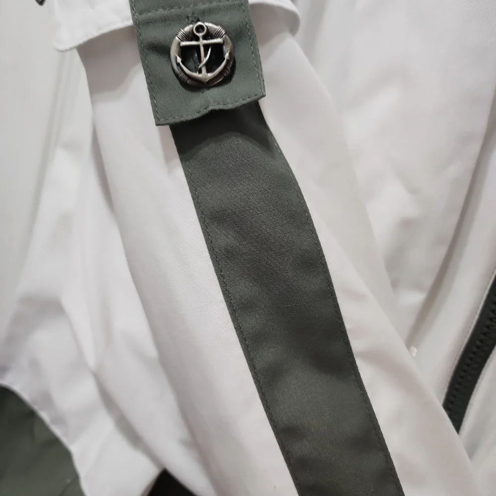 Mulberry St Women's  XL white green block hooded. Vtg. Anchor buttons. - Picture 7 of 12
